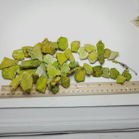 Sterling Silver and Dyed Green Howlite Stone Slab Two Strand Statement Necklace - Picture 6 of 7